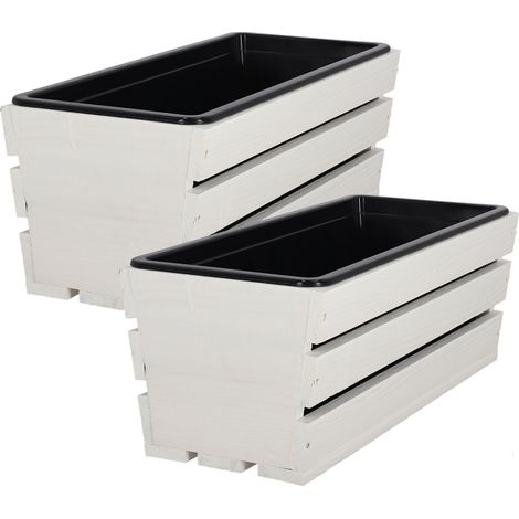 Maceta de caja con inserto, de madera blanca, 40 cm, juego de 2 piezas. (1/5)