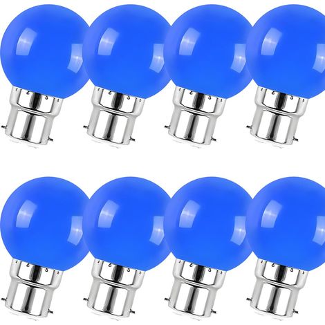 Lot de 8 ampoules LED couleur mini globe G45 B22 à baïonnette 3 W bleu pour décoration maison bar et fête (1/5)
