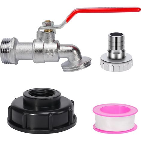 1 SetRobinet Cuve 1000IBC Raccord Robinet de Sortie IBC de Réservoir IBC Filetage 3/4", Connecteur Robinet Recuperateur Eau de Pluie IBCs 1000L Accessoires, avec Adaptateur S60x6 (1/5)