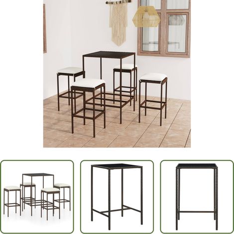 Table de comptoir - Ensemble de bar de jardin 5 pcs coussins Résine tressée Marron (1/5)
