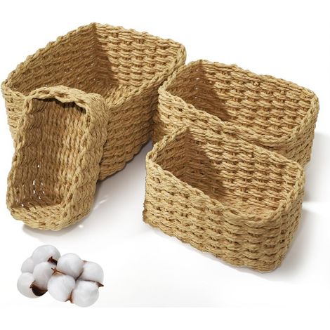 Juego de 3 cestas apilables de algodón tejido, para baño, cocina o cambiador. (1/4)