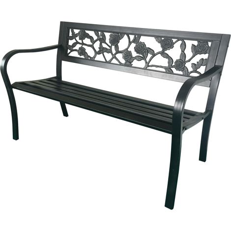 Banco de exterior MODERNA 125 cm acero negro con motivo de rosas (1/5)
