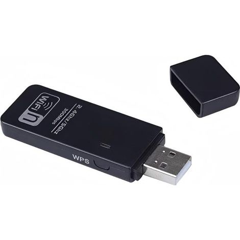Adaptador USB Wi-Fi M2 TEC Dual Band (2,4 GHz + 5 GHz) - 300 Mbps, botão WPS e ligação fácil.