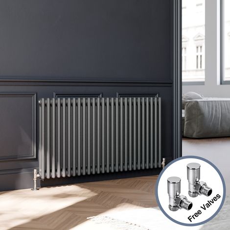 ELEGANT Anthracite Horizontal Radiator Cast Iron Radiator Double Radiator Column Rads with Valves 600 x 1190 mm (1/5)