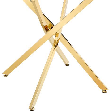 Table à Manger en Verre Ronde pour 4 Personnes 88×88×75 cm Pieds Métal pour Salon Cuisine Salle à manger Doré (1/5)