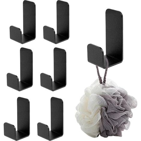Lot de 6 crochets muraux autocollants, Crochets Muraux Inox Brossé, Lourd Métal Petit J Patere Murale, Porte Serviette auto-adhésif Salle Bain pour salle bain, cuisine, armoire - (1/5)
