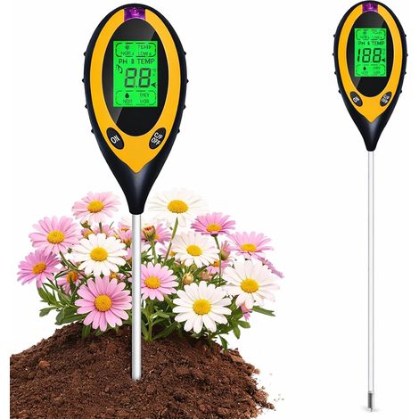 Testeur de Sol 4 en 1, pH Metre Sol, Test pH Terre, Testeur Sols Digital avec Temperature Lumiere, Humidimetre Plante Sonde 19,6 cm pour Jardin Balcon Plantes Interieur (1/5)