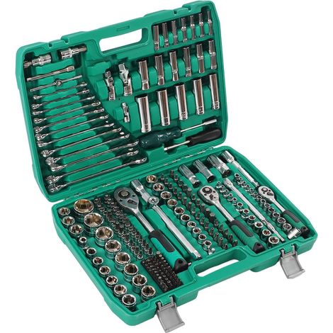 Outil de Douille clé à Cliquet 218 Pièces, Acier au Chrome-molybdène, Ensemble Multifonctionnel avec Boîte Outils pour la Réparation Automobile et Moto - (1/4)