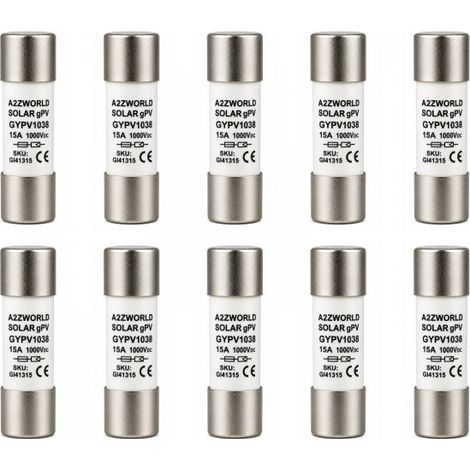 10 Pezzi Fusibili DC 1000V D10X38mm Per Fotovoltaico IP20 IEC60269, Disponibili 15A 20A 25A 30A (15A)