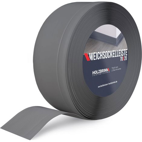 HOLZBRINK Weichsockelleiste Graphitgrau Knickleiste ohne Klebestreifen, Material: PVC, 70x20mm, 20 Meter