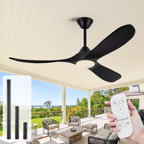 Ventilateur de plafond noir moderne 152 cm, moteur DC silencieux réversible, LED dimmable, 3 pales en bois pour salon (1/5)