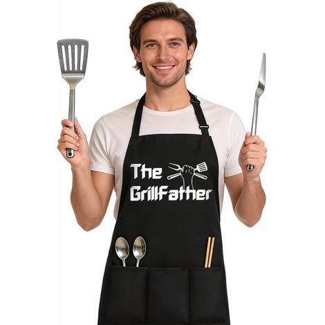 Küchenschürze mit Nackenband 67 x 77 cm Schürze für den Hausgebrauch Grill und Backschürze Fleckenabweisend Schöne Küchenschürze Geeignet zum und 3 (1/5)