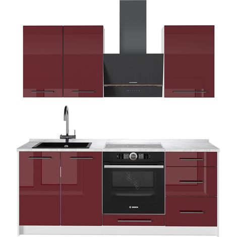 Cucina monoblocco Fame-Line, Bordeaux lucido/Bianco, 190 cm, PL Marmo, Vicco (1/5)