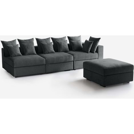 Divano modulare 3 posti angolare con cuscini e pouf Cortina B DX - Grigio