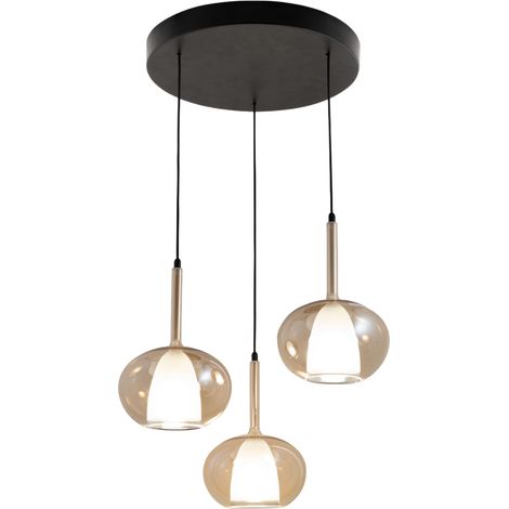 Suspension Edolo Ø450 Mm En Métal Et Verre Borosilicate Ambré, 3 X E27 40 W, Ip20, Classe 1 - Design Moderne Pour Intérieurs (1/3)