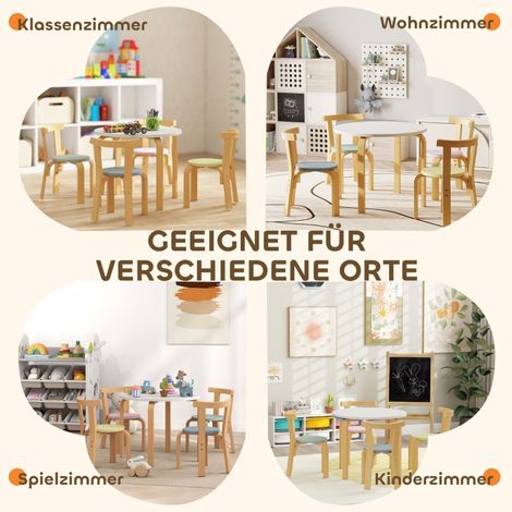 Ensemble table et chaises enfant 5 pièces, bois massif léger, multicolore (1/5)