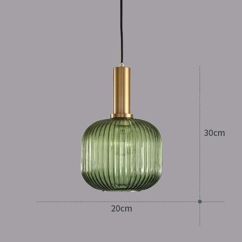 Moderner Kronleuchter, Vintage-Industrie-Pendelleuchte aus geripptem Glas, Hängelampe für Esszimmer, Küche, Wohnzimmer, Schlafzimmer (Grün, M 20 cm) (1/4)