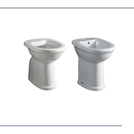 Coppia Sanitari Per Disabili a Terra Filo Muro - Wc Scarico a Terra + Bidet - Con Brida - Senza Copri WC (1/5)