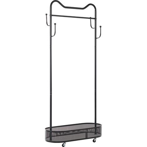 Perchero industrial moderno de metal con estante para guardar zapatos con ruedas negro Roussilion (1/5)