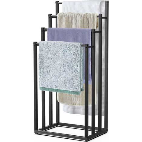 VOUNOT Freestanding Towel Rail 4-Tier Metal Towel Stand, Black (1/5)