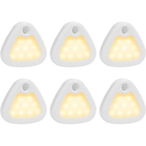 Lot de 6 lampes LED sans fil avec détecteurs de mouvement et de jour/nuit - blanc chaud 3200K - lampes triangulaires pour meubles - design magnétique (1/5)