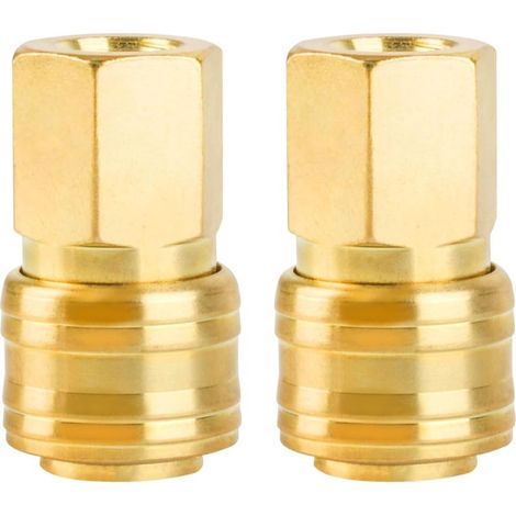2 Schnellkupplungen – Kompressoranschluss – 1/4" BSP-Innengewinde – Integriertes Ventil für Druckluftwerkzeuge – Vergoldetes Messing – 42 x 17,72 mm (1/5)
