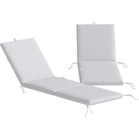 Lot de 2 Coussins de Chaise Longue avec 5 Sangles et Poignée Intégrée, Coussin Bain de Soleil Déperlant Extérieur pour Plage Balcon Jardin, 182x53x6cm, Gris Clair (1/5)