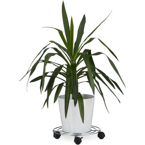 Porte plantes à roulettes avec freins support pot de fleurs rond en métal HxlxP: 6 x 32 x 32 cm, argenté (1/5)