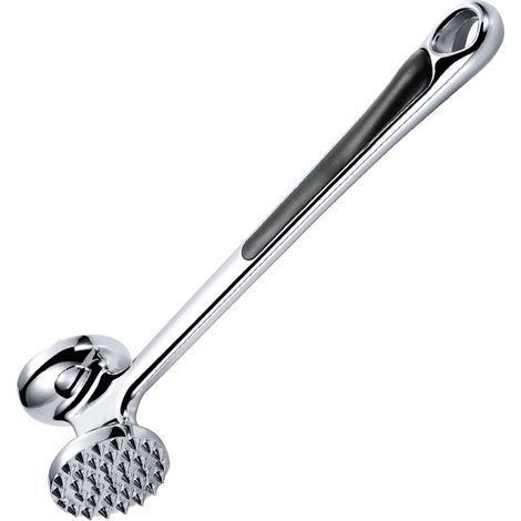 Professioneller manueller Fleischklopfer aus Edelstahl, robuster, doppelseitiger Fleischhammer mit Loch zum Aufhängen (1/5)