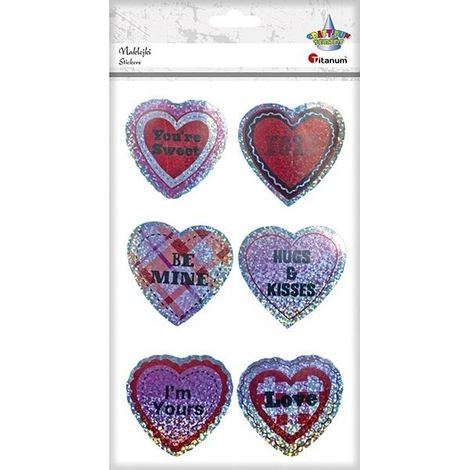 Corazones hologr谩ficos 3D autoadhesivos, surtido de tama帽os, 6 unidades