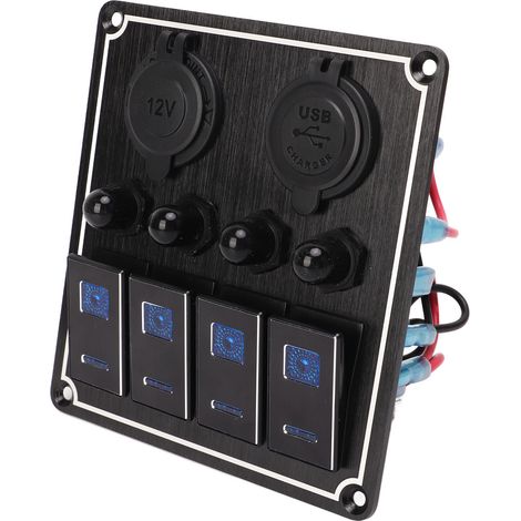 Panneau de commande à 4 interrupteurs à bascule avec prise allume-cigare et port USB, interrupteur marche/arrêt combiné pour caravanes, yachts, voitures et camping-cars (1/5)