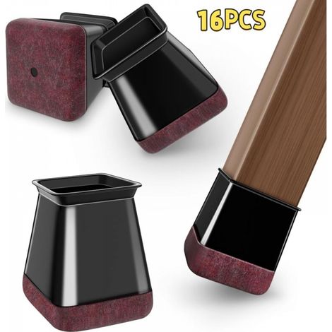 Lot de 16 protège-pieds carrés noirs en silicone de taille S (13-20 mm), pour réduire le bruit et éviter les rayures (1/5)