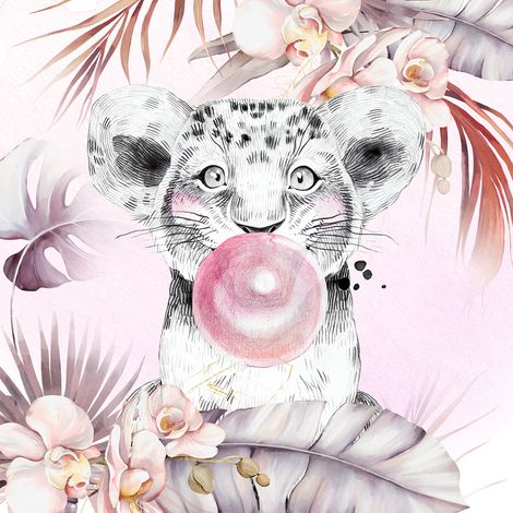 Papier peint panoramique Enfants - Lion bulle - 390 cm x 390 cm (1/2)