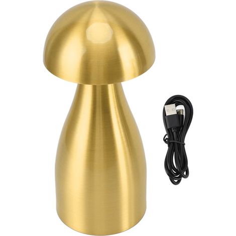 Lampe de chevet sans fil rechargeable ACKERMAN, veilleuse décorative champignon en métal doré, lumière tamisable pour chambre d'enfants ou bar de soins. (1/5)