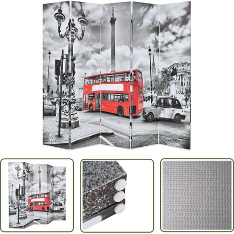 The Living Store Raumteiler klappbar 200 x 170 cm London Bus Schwarz-Weiß - Raumteiler - Paravent - Wandteiler - Wohnbereich - London (1/5)