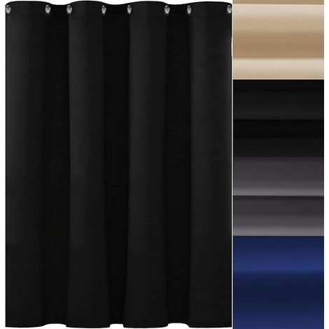 Rideau Occultant Lot de 1, 155 x 245 cm Design Moderne Polyester Rideau Décoratif à Œillets Argentés Décoration Maison Plusieurs Tailles Lavable, Noir (1/5)