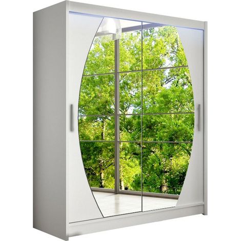 Armoire Closico 121, Blanc, 200x150x58cm, Portes d'armoire: Coulissantes, Nombre d'étagères: 5, LED (1/4)