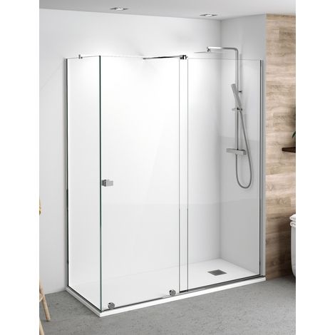 Mampara de Ducha Angular - 2 Hoja Fija + 1 Puerta Corredera - Modelo Arabela Cromo Q3 (75 x 150) (1/3)