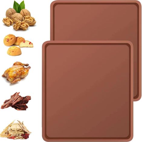 2 x Large Silicone Baking Mats, Swiss Rolled Cake Mats, Non-Stick Flexible Tray and Rim for Mousse, Dried Fruits, Dried Meat (Brown) (1/5)