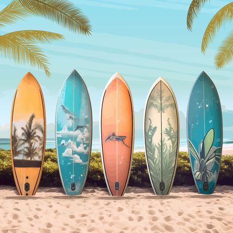 Tableau sur toile planches de surf 65x65 cm - Impression sur Toile Murale Décorative - Image imprimée en HD sur Toile - Toile sur Châssis en Bois FSC - Fabriqué en France (1/5)