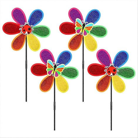 Lot de 4 moulins à vent pour jardin, motif floral arc-en-ciel (1/5)