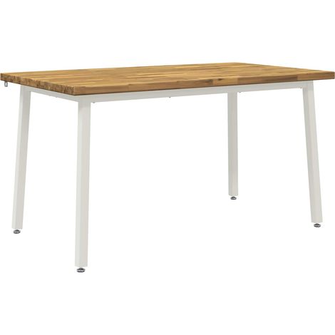 vidaXL 140 x 70 x 75 cm Madera de Acacia Sólida Natural y Blanco (1/2)