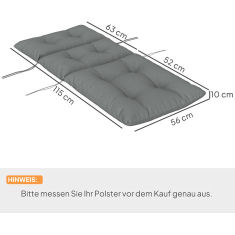 Coussin de chaise 115x56 cm, assise rembourrée de 10 cm avec liens et dossier, imperméable, housse de siège pour maison, jardin, bureau, gris clair (1/5)