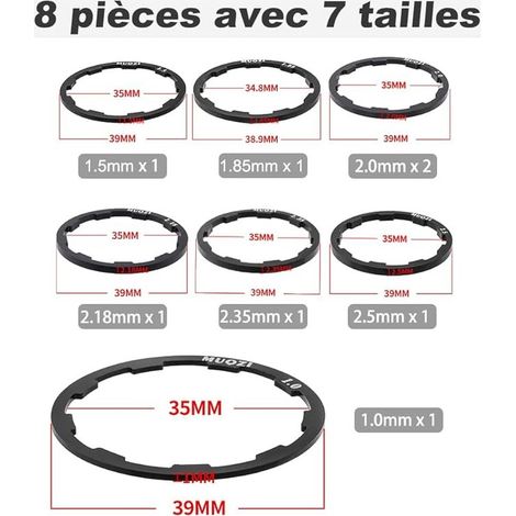 8pcs Entretoise de Moyeu Alliage D'aluminium Adaptateur de Moyeu de Vélo Joint de Volant Moteur Entretoise Cassette pour MTB Vélo de Route (1.0/1.5/1.85/2.0/2.0/2.18/2.35/2.5mm) (1/5)