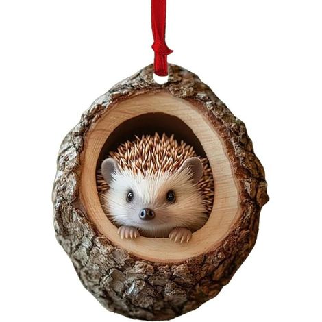 decorazioni natalizie, ornamenti natalizi a forma di animale, decorazioni a forma di animali della foresta, ornamenti da appendere, procione, gufo, scoiattolo, riccio, coniglio (riccio) (1/2)