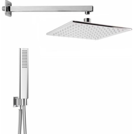 Set doccia completo 3 pezzi in acciaio inox con soffione 25x25 cm braccio doccia e kit doccino in ottone cromo lucido (1/2)