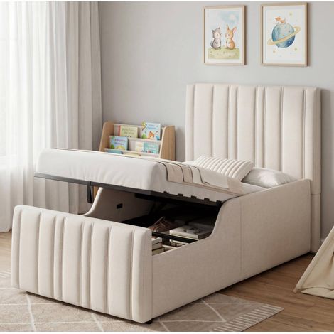 letto letto camera contenitore 90x200 in lino beige OKMYHOME (1/4)