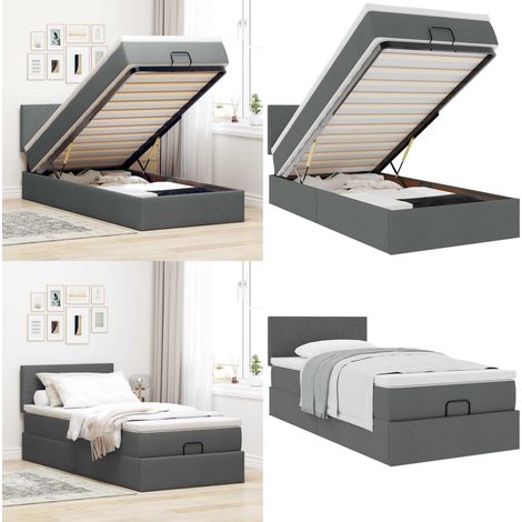 vidaXL Cadre de lit ottoman avec matelas gris foncé 100x200 cm tissu (1/5)
