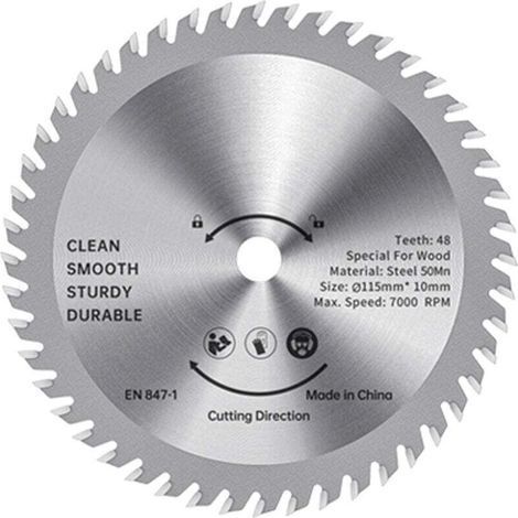 Lame de scie circulaire TCT - 115 mm - Coupe-bois - Acier allié - 48 dents - Scie prête à l'emploi - Pour le travail du bois - Coupe lisse - 32 mm - Mandrin (1/4)