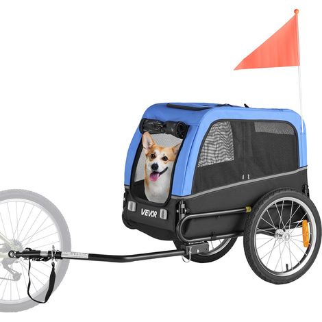 Remorque vélo pour chien, charge 30 kg, porte animaux de compagnie de vélos, cadre pliable facile avec roue à dégagement rapide, coupleur de vélo universel, réflecteur, drapeau, laisse interne (1/5)